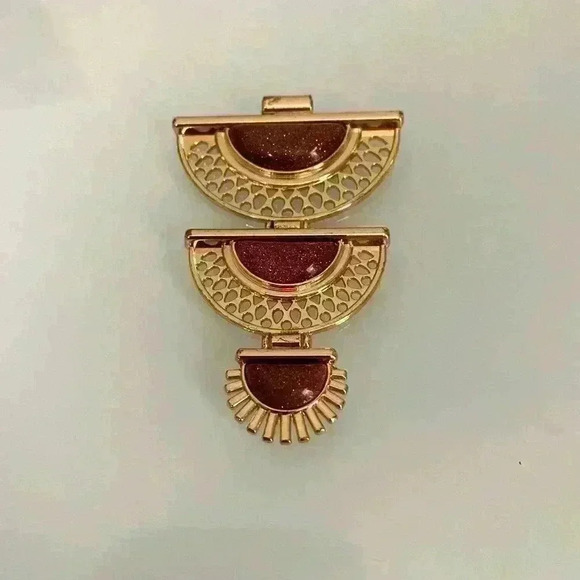 Half Crescent Pendant in Faux Gold with Faux Taupe Glitter Stones Vintage - Picture 1 of 6
